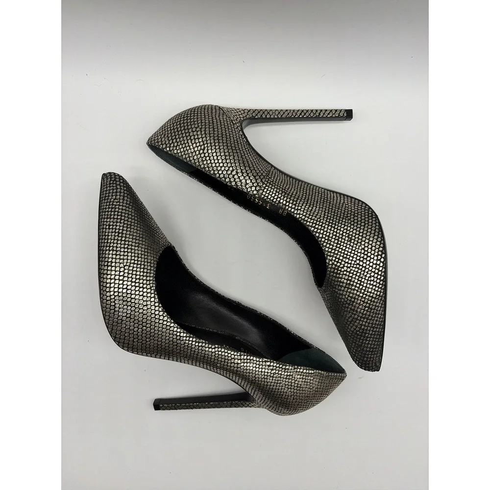Saint Laurent Paris Anja Pumps Silver Black Snakeskin Stiletto Heels‎ 315530 38